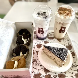 Blueberry latte, Lotus latte, oreo and lotus cookies, oreo crepe