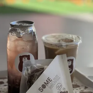 Vanilla latte, s'mores cookie, lychee blueberry tea