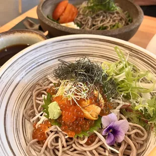 Uni and ikura bottom right. Tofu soba to.