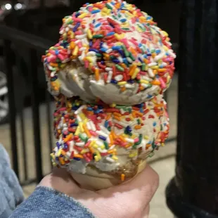 Salted Carmel pretzel with rainbow sprinkles