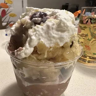 Chocolate ice cream make your own sundae (with brownies, pineapple sauce and whipped cream)