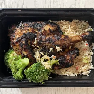 Grilled Half Chicken (Rosemary &amp; Lemon Butter Sauce) with Fried Rice and Broccoli