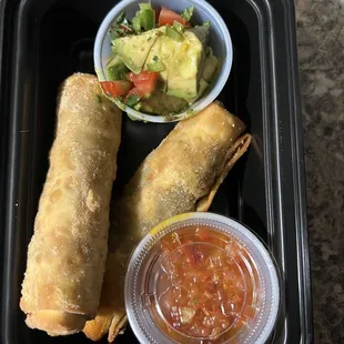 Loaded lobster with collard greens spring rolls.