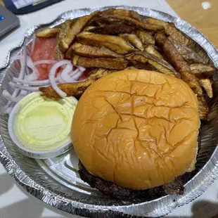 Hamburger and fries