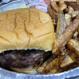 Hamburger and fries