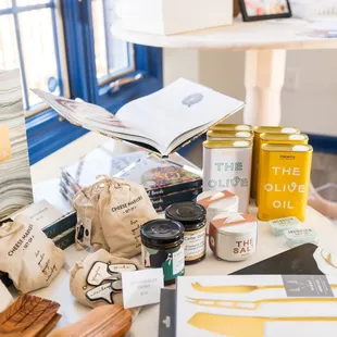 a table full of food items