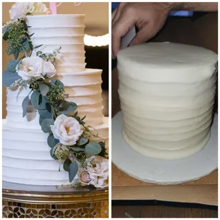 L: nice &amp; even ribs R: remake of the top tier. Messy and uneven ribs