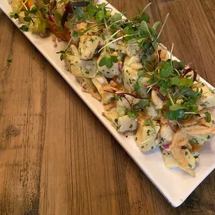 Halibut and Peruvian scallop ceviche with micro greens