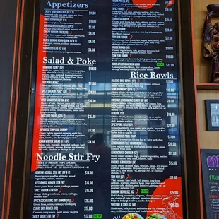 the menu of the restaurant