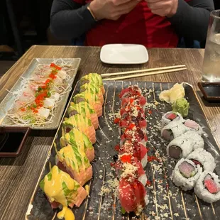 (left to right) Red Snapper in truffle oil, morningside roll, plantation roll, and yellowtail roll