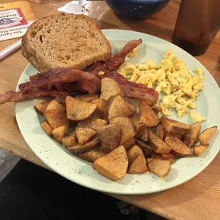 Bacon and eggs homemade bread toast