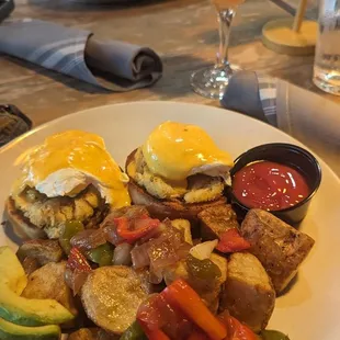 Crab Cake Benedict and Strawberry-Orange Mimosa