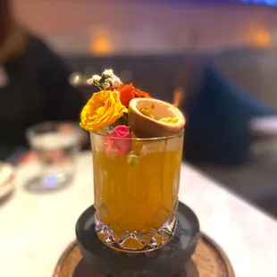 Garden of Eden shochu, dolin rouge, lillet blanc, fresh squeeze passion fruit, D&apos;arlo elderflower syrup