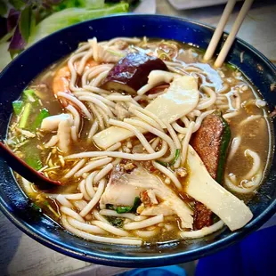 Bún mắm is so flavorful &amp; tasty. So much Mực, tôm, cá, heo quay, chả cá dồi chiên