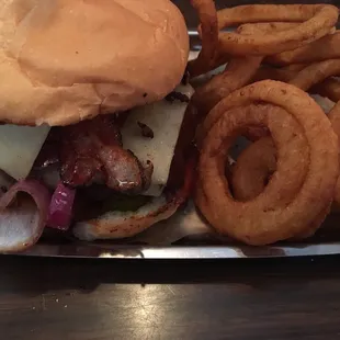 SOB burger and rings.