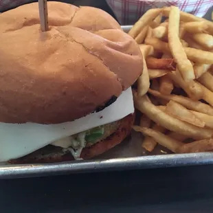 Mushroom and Swiss. Burger was good. Fries were too crispy.