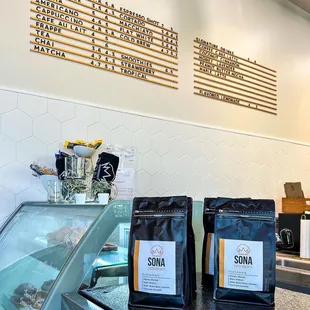 two bags of coffee on a counter