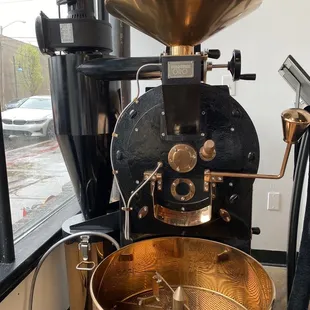 a coffee grinder in a coffee shop