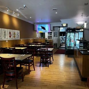 Dining area with TV going