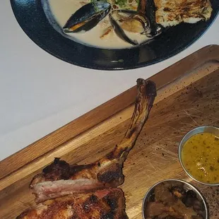 Mussels and pork tomahawk.