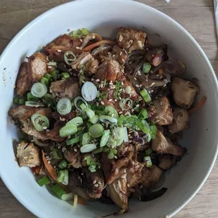 Japcbae with soy glazed chicken