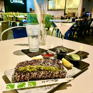 Seared Ahi appetizer with a Lavender Lemon Drop Martini