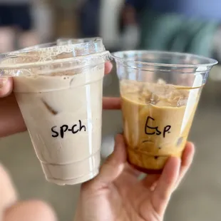 Iced spice chai and doppio with cream