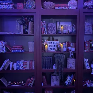 Beyond this bookcase is a hidden bathroom