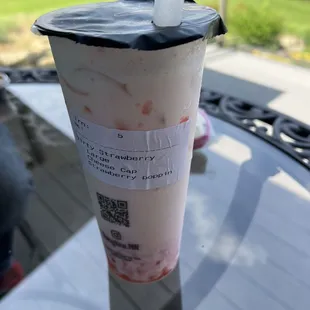 Strawberry Bobba tea with cheese cap