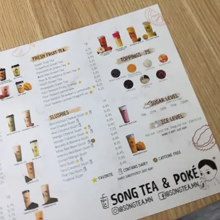 a menu for a drink