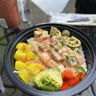 The volcano poke bowl with everything on it