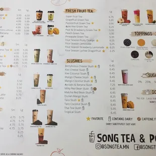 the menu for the restaurant