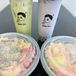 two cups of tea and a salad