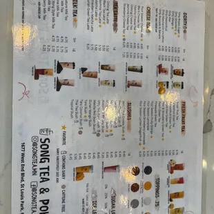 the menu for the restaurant