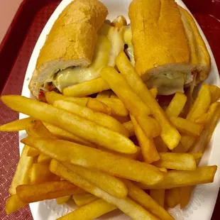 1/2 Cheese Steak sub with French Fries