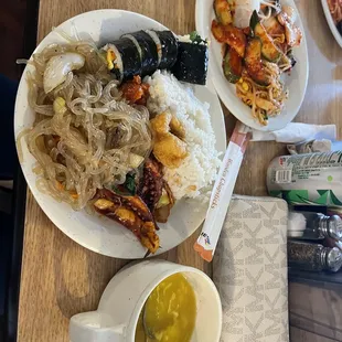 two plates of food on a table