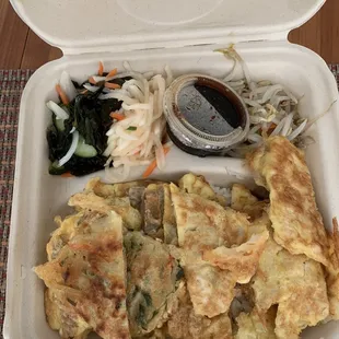 3/18/2022: Meat Jun and Fish Jun Combo with seaweed, sweet daikon, and bean sprouts x 2