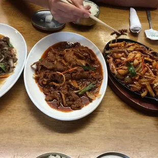 Spicy pork, spicy squid, and beef bulgogi!!! All this stuff was da bomb!!!