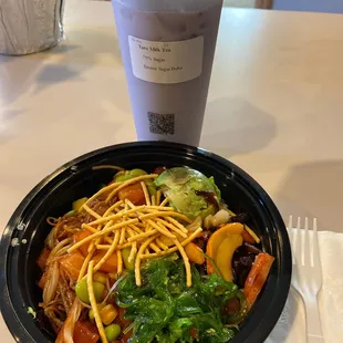 Taro Milk Tea Large add boba with build your own bowl