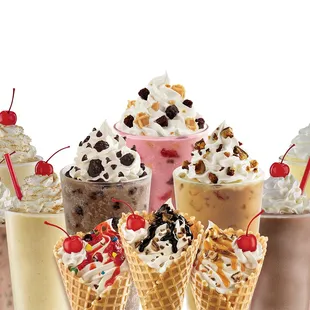 a variety of ice cream sundaes