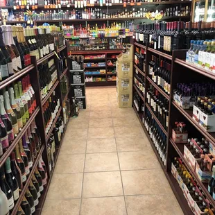 rows of wine bottles