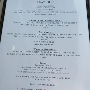 Food menu back