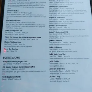 Beer menu