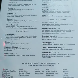 Cocktails menu