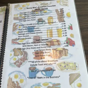 the menu of the restaurant