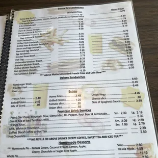 the menu of the restaurant