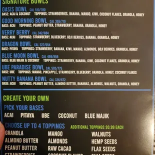 Bowl menu
