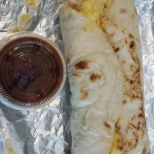 Breakfast taco, habanero hot sauce