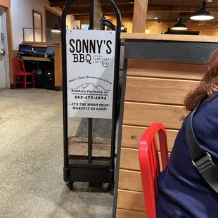 a sign in a restaurant