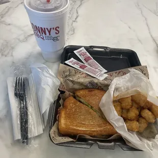 Cuban sandwich with tater tots